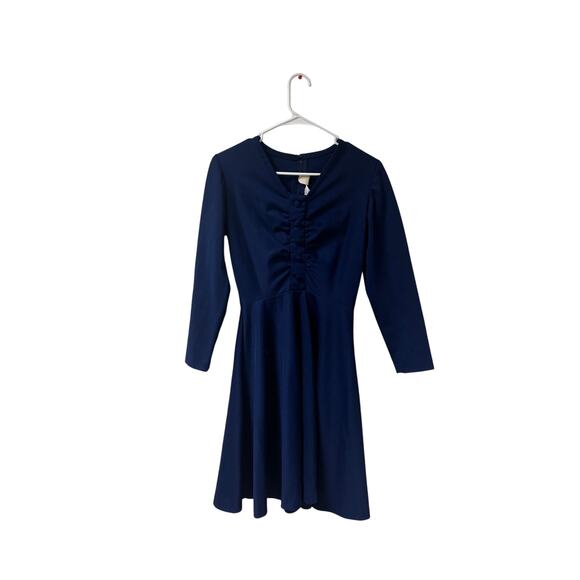 Vintage 1960s Sears Fashion Long Sleeve Navy Blue Dress Knee Length Work NO SIZE - Picture 1 of 4